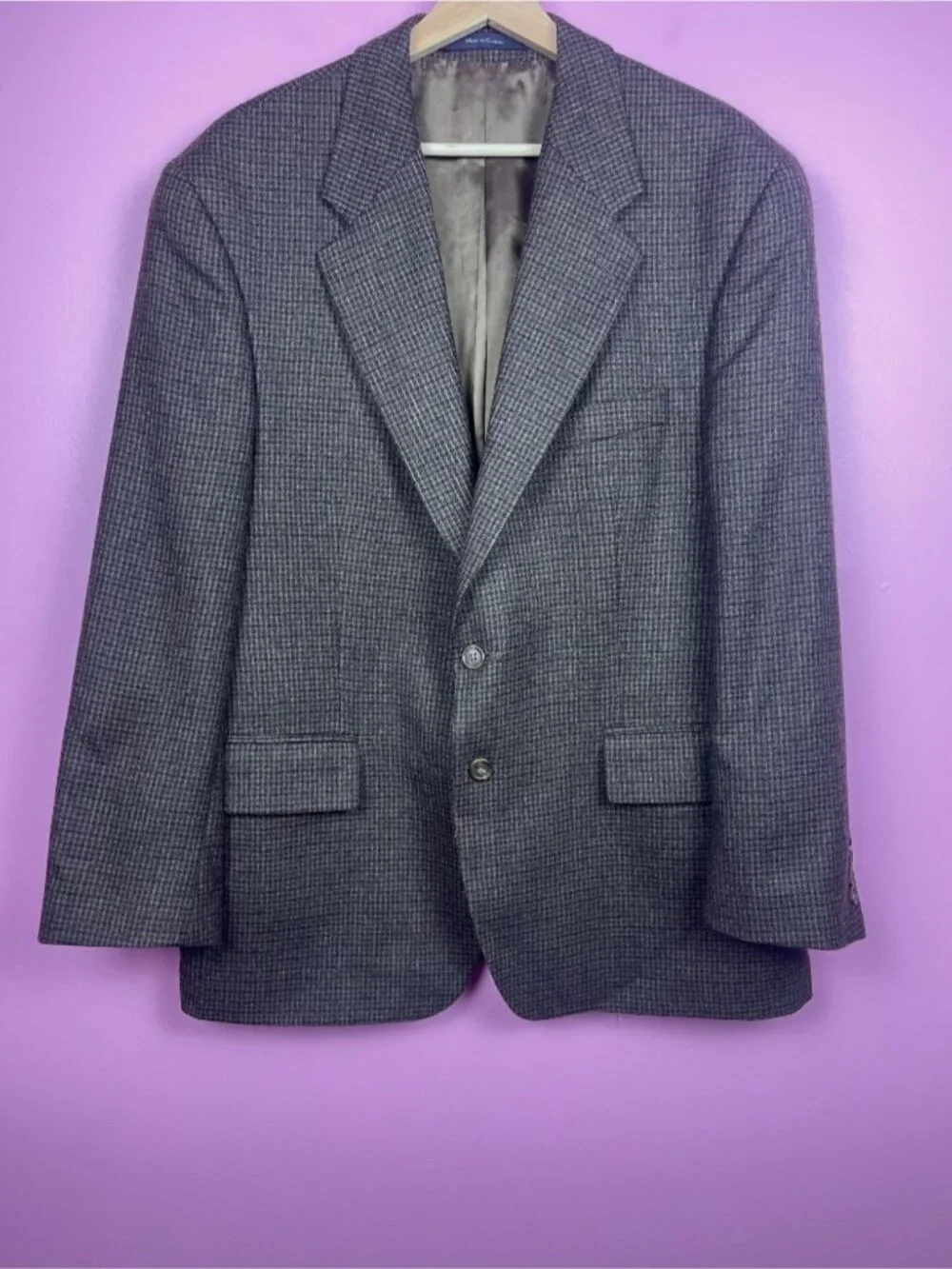 Chaps Ralph Lauren Vintage Houndstooth Tweed Sport Coat Wool Brown Men's 46R